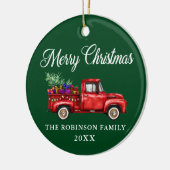 Red Truck Tree Gifts Merry kerstnaam Jaar Keramisch Ornament (Links)