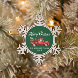 Red Truck Tree Gifts Merry kerstnaam Jaar Tin Sneeuwvlok Ornament