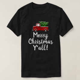 Red Truck Tree Merry kerst Yall Funny Land T-shirt