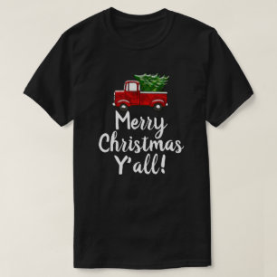 Red Truck Tree Merry kerst Yall Funny Land T-shirt