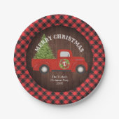  Red Truck Tree Rustige kerstparty Papieren Bordje (Voorkant)
