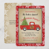 Red Truck Tree & Snowflakes Rustige kerstparty Kaart (Voorkant / Achterkant)
