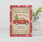 Red Truck Tree & Snowflakes Rustige kerstparty Kaart (Staand voorkant)