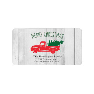  Red Truck & Tree White Wood Gift Label