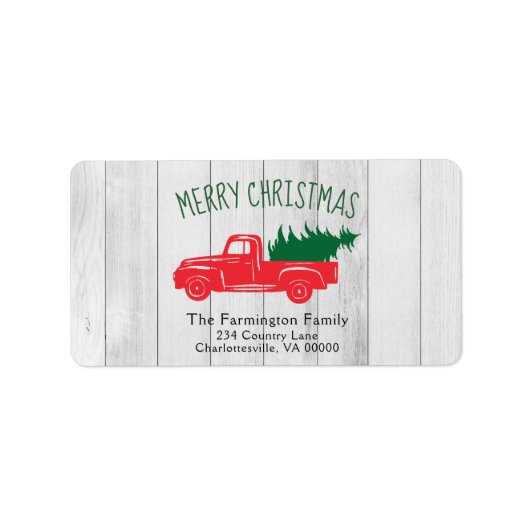  Red Truck & Tree White Wood Gift Label (Voorkant)
