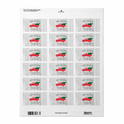  Red Truck & Tree White Wood Gift Label (Full Sheet)