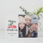 Red Truck & Tree Year in Review kerstfoto Feestdagenkaart (Staand voorkant)