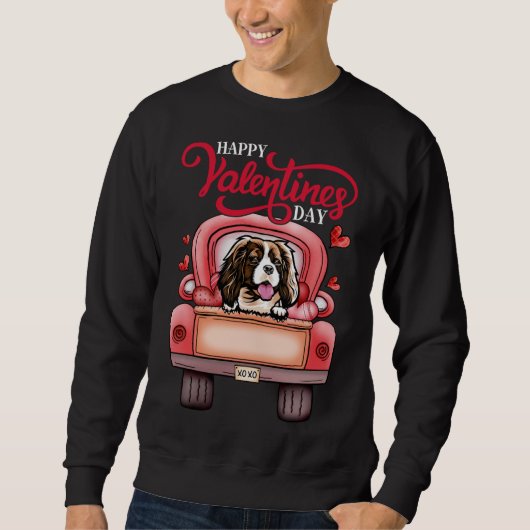 Red Truck Valentijnse Cavalier King Charles Spanie Trui (Voorkant)