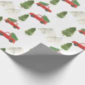 Red Truck Waterverf kerstfeestdag Cadeaupapier (Hoek)