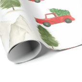 Red Truck Waterverf kerstfeestdag Cadeaupapier (Rol Hoek)