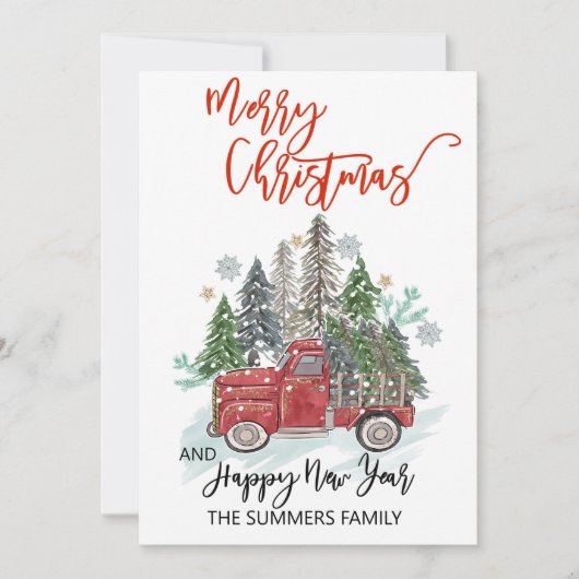  Red Truck Waterverf voor kerstmis Feestdagenkaart (Voorkant)