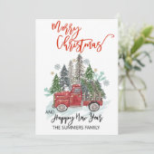  Red Truck Waterverf voor kerstmis Feestdagenkaart (Staand voorkant)