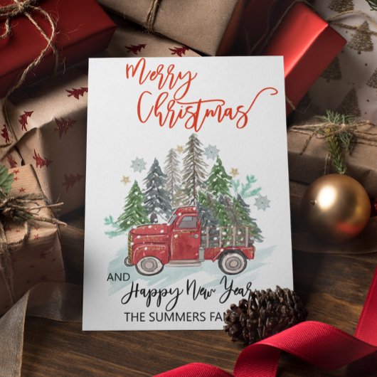  Red Truck Waterverf voor kerstmis Feestdagenkaart