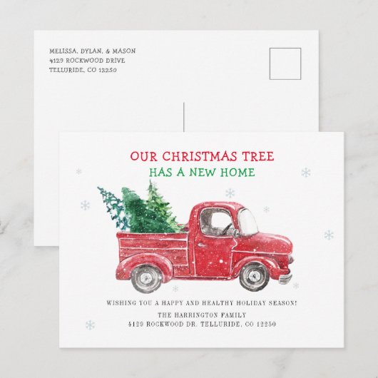 Red Truck We hebben Holiday Moving Aankondigingskaart (Voorkant / Achterkant)