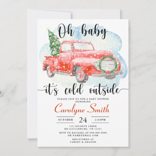 Red Truck Winter Baby shower Uitnodiging (Voorkant)