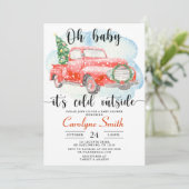 Red Truck Winter Baby shower Uitnodiging (Staand voorkant)