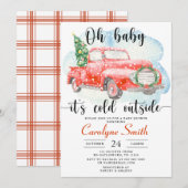 Red Truck Winter Baby shower Uitnodiging (Voorkant / Achterkant)
