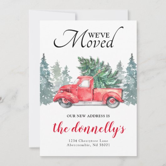 Red Truck Winter New Address Moving Aankondiging (Voorkant)