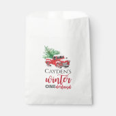 Red Truck Winter Onederland First Birthday Bedankzakje (Voorkant)