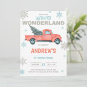 Red Truck Wonderland Birthday Invitations Kaart (Staand voorkant)