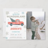 Red Truck Wonderland Birthday Invitations w foto Kaart (Voorkant)