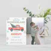 Red Truck Wonderland Birthday Invitations w foto Kaart (Staand voorkant)