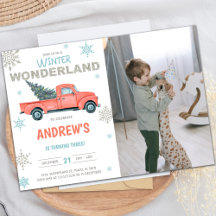Red Truck Wonderland Birthday Invitations w foto
