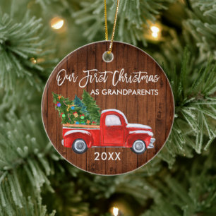 Red Truck Wood Eerste Kerstmis als grootouders Keramisch Ornament