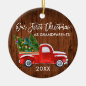 Red Truck Wood Eerste Kerstmis als grootouders Keramisch Ornament (Voorkant)