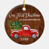 Red Truck Wood Eerste Kerstmis als grootouders Keramisch Ornament (Achterkant)