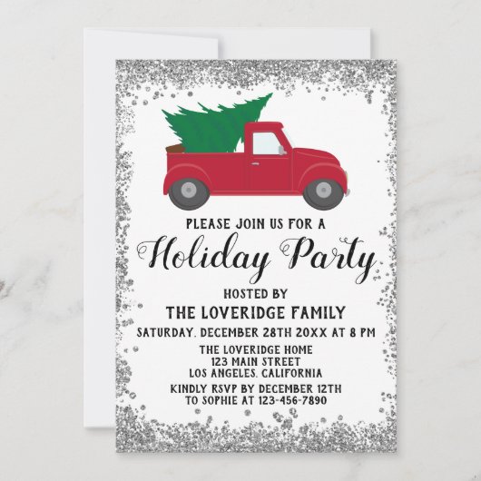 Red Truck Xmas - kerstfeestdag - Silver Kaart (Voorkant)