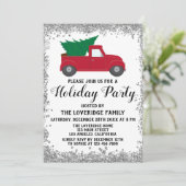 Red Truck Xmas - kerstfeestdag - Silver Kaart (Staand voorkant)