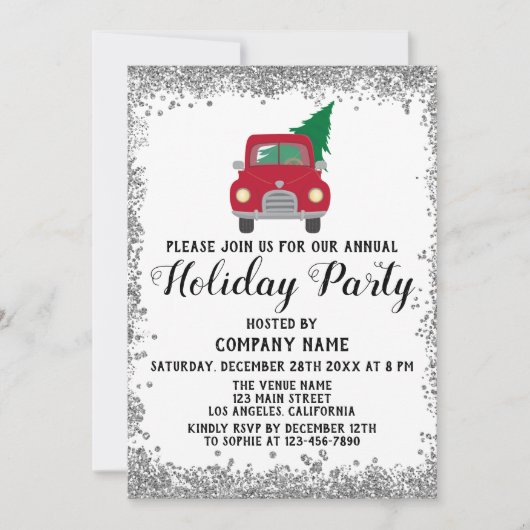 Red Truck Xmas Tree Company Holiday Party Silver Kaart (Voorkant)