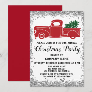 Red Truck Xmas Tree Company Kerstparty Silver Kaart