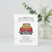  Red Truck Yellow Sunflower Moving Aankondigingskaart (Staand voorkant)