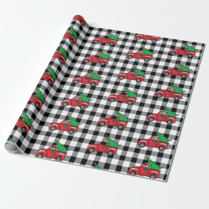 Red Truck   Zwart   White Buffalo Check Pattern WR Cadeaupapier
