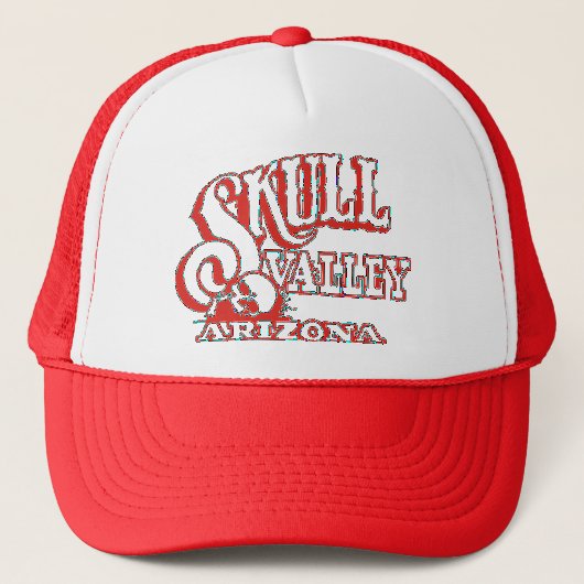 Red Trucker Hat w/ Red Skull Valley, Arizona Logo Pet (Voorkant)