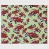 Red Trucks kerstrappapier Cadeaupapier (Vlak)