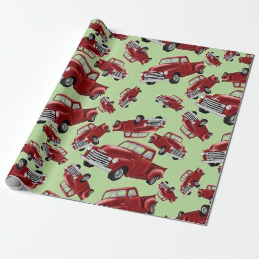 Red Trucks kerstrappapier Cadeaupapier (Uitgerold)