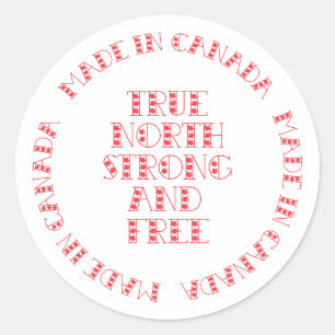 Red True North Strong en Free Made in Canada Ronde Sticker
