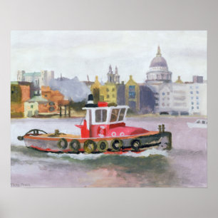 Red Tug voorbijgaand St. Pauls 1996 Poster