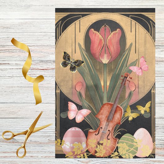 Red Tulip Art Deco Viool en Easter Eggs Musical Tissuepapier
