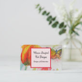 Red Tulip Floral Flowers Waterverf Visitekaartje (Staand voorkant)