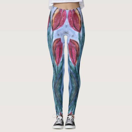 Red Tulip Floral Leggings (Voorkant)
