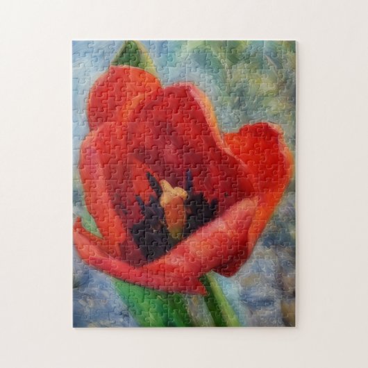 Red Tulip Flower Art Puzzel (Verticaal)