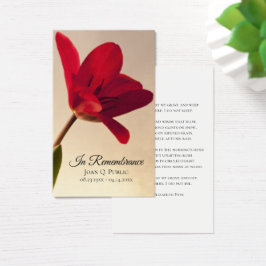 Red Tulip Flower Spring Begrafenis Gebed Visitekaartje