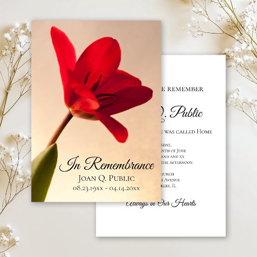 Red Tulip Flower Spring Death Jubileum Memorial Kaart