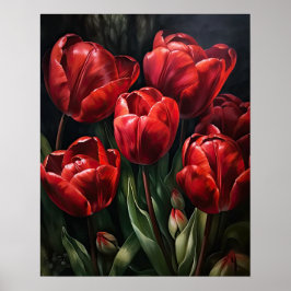 Red Tulip Flowers Art Print Poster