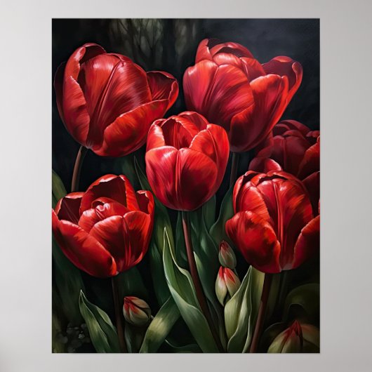 Red Tulip Flowers Art Print Poster (Voorkant)