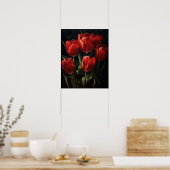 Red Tulip Flowers Art Print Poster (Keuken)